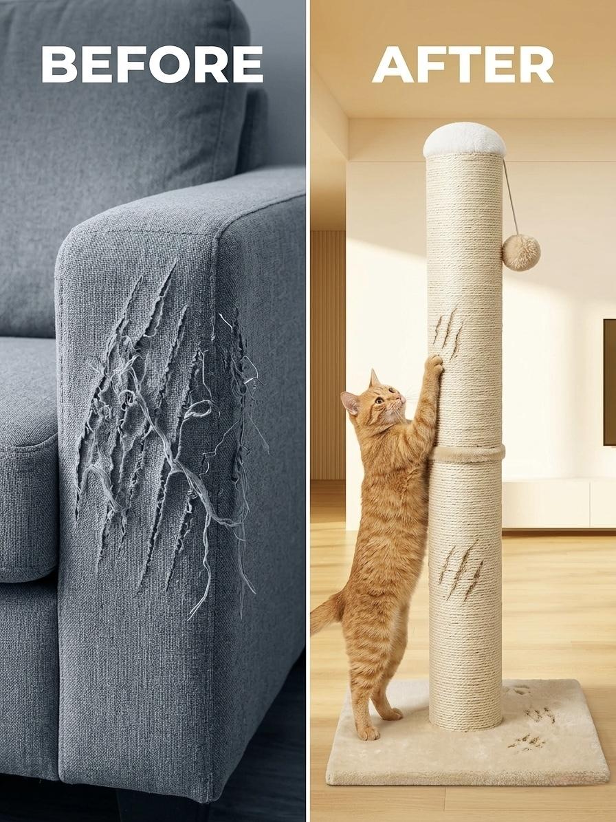 Pawrino Tall Cat Scratching Post — Sisal Scratching Post for Indoor Cats, Stable Base, Full Coverage