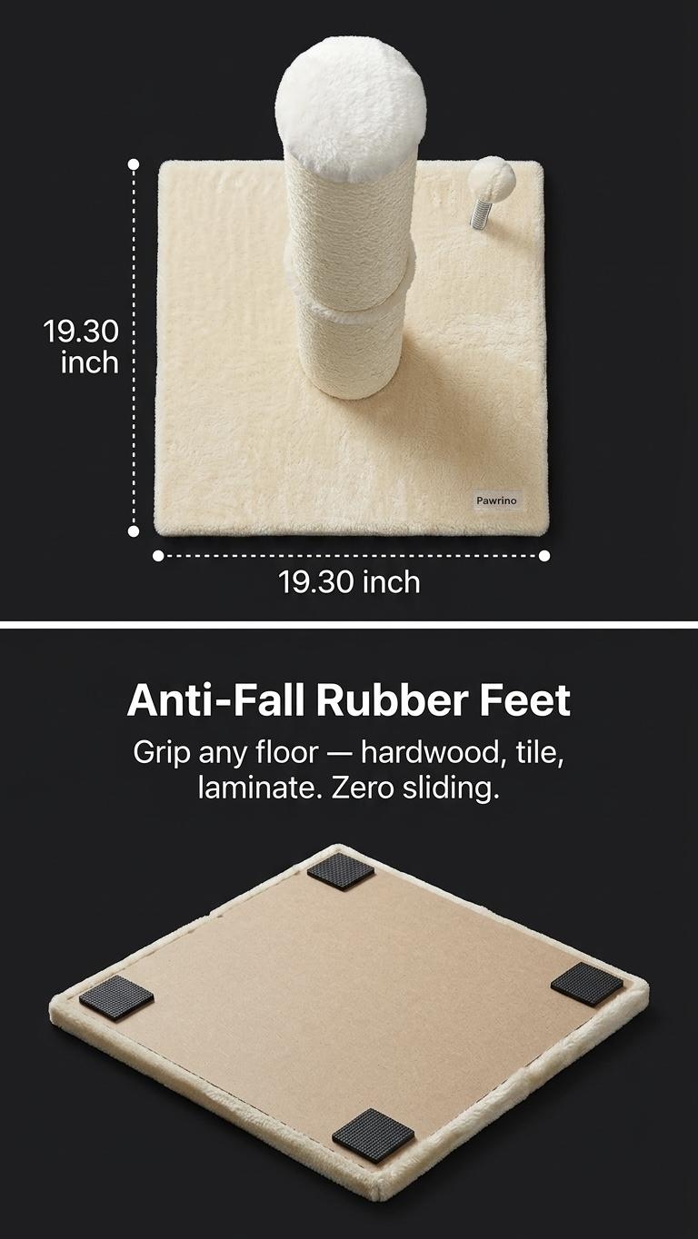 Pawrino Tall Cat Scratching Post — Sisal Scratching Post for Indoor Cats, Stable Base, Full Coverage