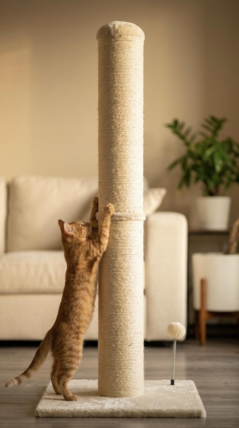 Pawrino Tall Cat Scratching Post — Sisal Scratching Post for Indoor Cats, Stable Base, Full Coverage